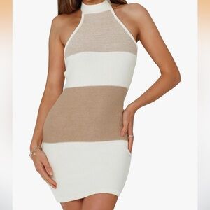 Chic Halter Neck Color Block Mini Dress